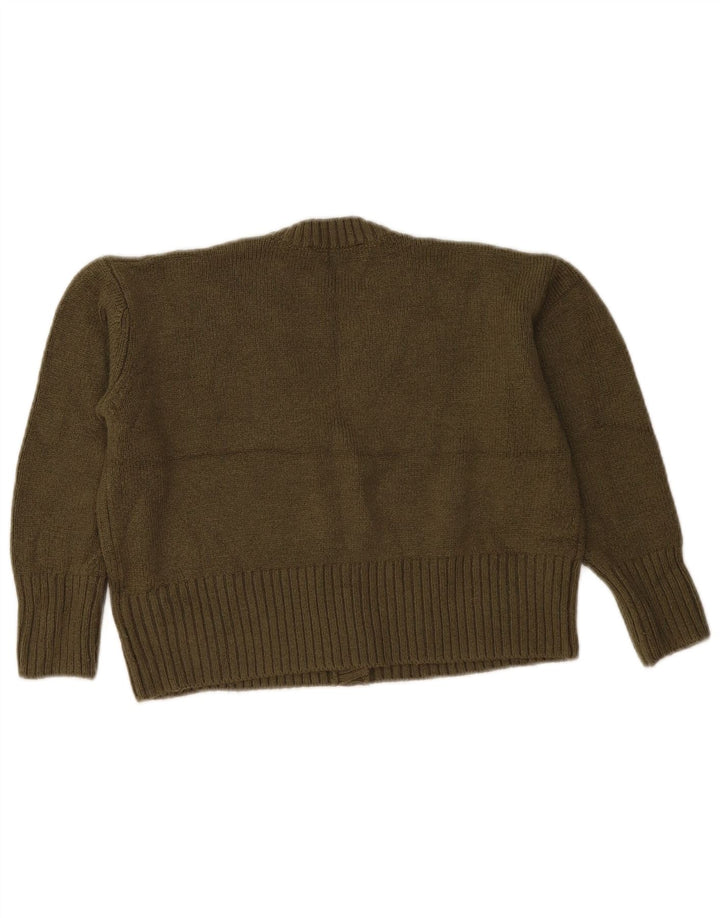 French Connection Womens Crop Cardigan Sweater UK 14 Medium Khaki Acrylic
