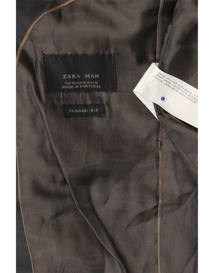 Zara Mens 2 Button Classic Fit Blazer Jacket EU 46 Small Grey Wool