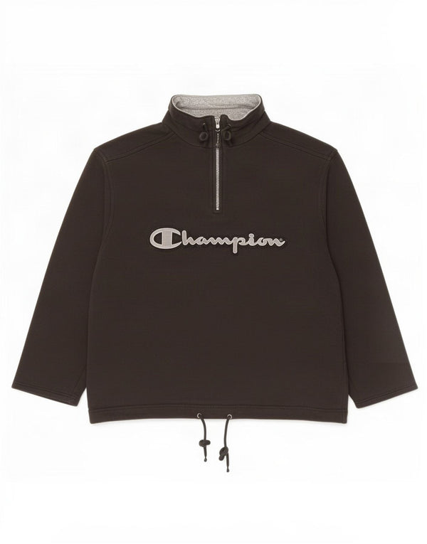 Champion Mens Graphic Zip Neck Sweatshirt Jumper Small Black Cotton
