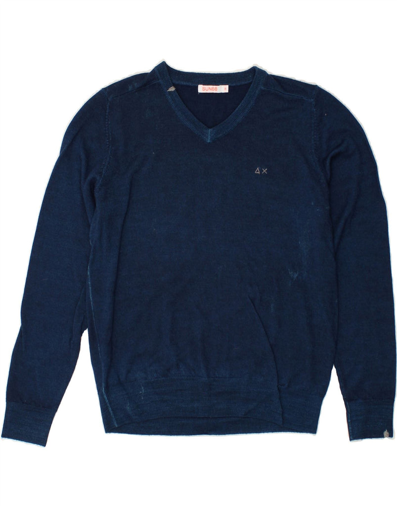 SUN68 Boys V-Neck Jumper Sweater 11-12 Years Blue Wool | Vintage Sun68 | Thrift | Second-Hand Sun68 | Used Clothing | Messina Hembry 