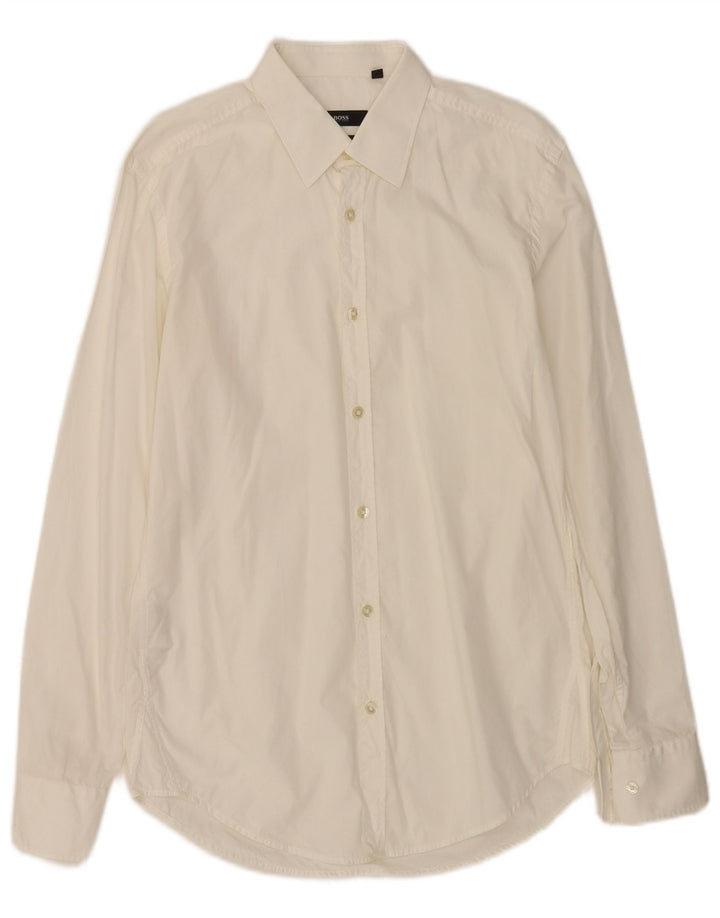 Hugo Boss Mens Slim Fit Shirt Size 38 15 Medium White Cotton