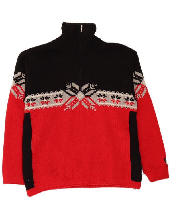 Vintage Mens Zip Neck Jumper Sweater XL Black Fair Isle Wool