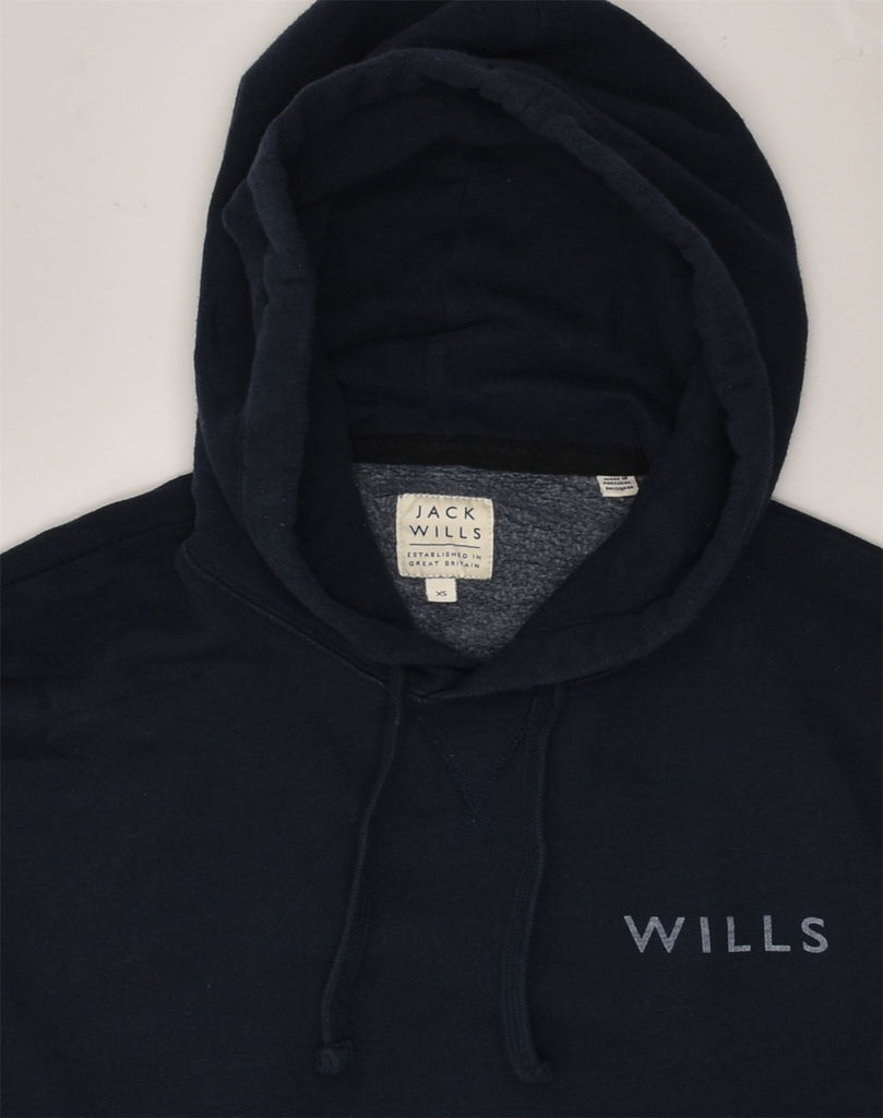 JACK WILLS Mens Graphic Hoodie Jumper XS Navy Blue Cotton | Vintage Jack Wills | Thrift | Second-Hand Jack Wills | Used Clothing | Messina Hembry 