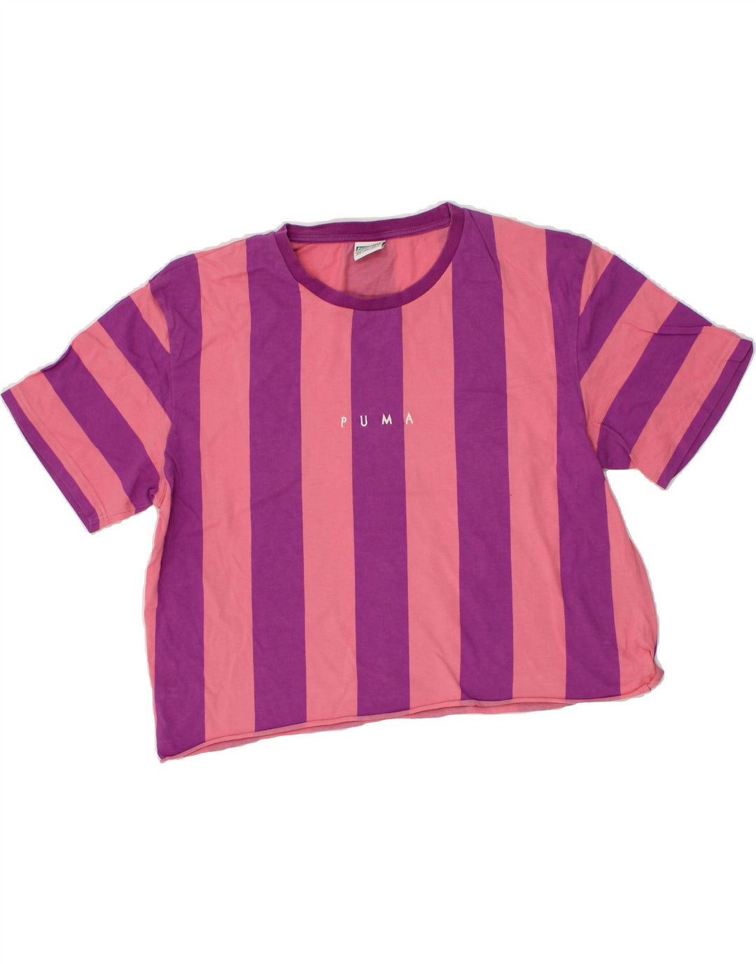 PUMA Womens Crop T-Shirt Top UK 14 Medium Pink Striped Vintage Puma and Second-Hand Puma from Messina Hembry 