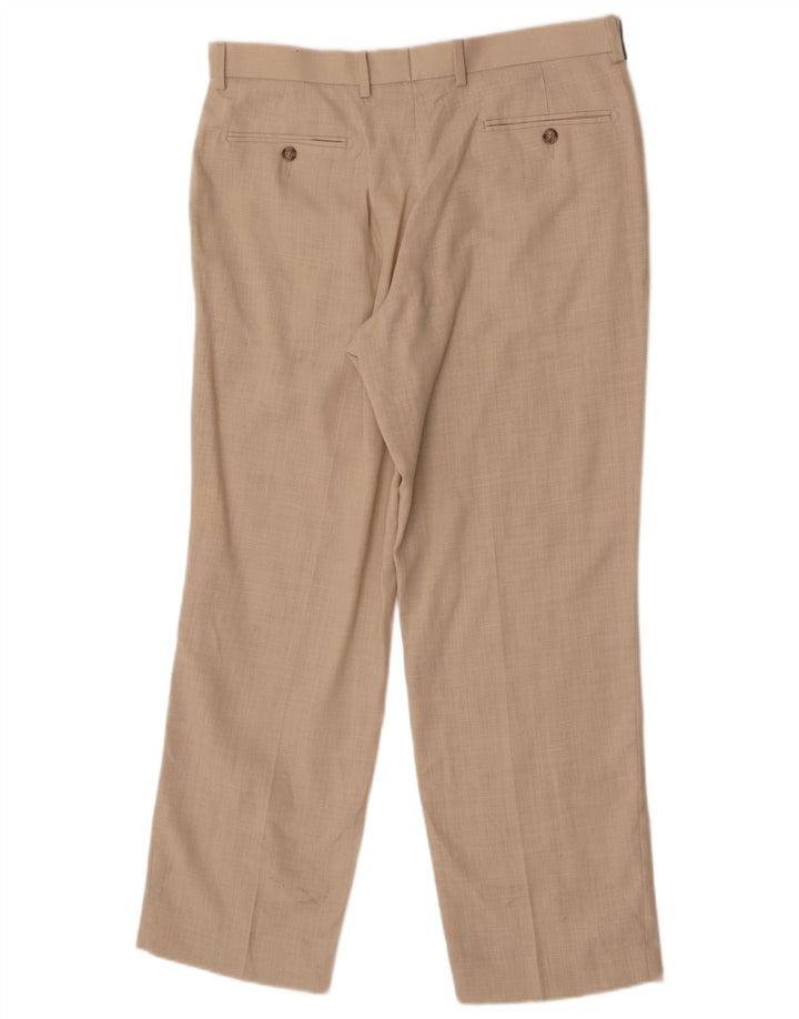 Marks & Spencer Mens Straight Suit Trousers W34 L29 Beige Linen