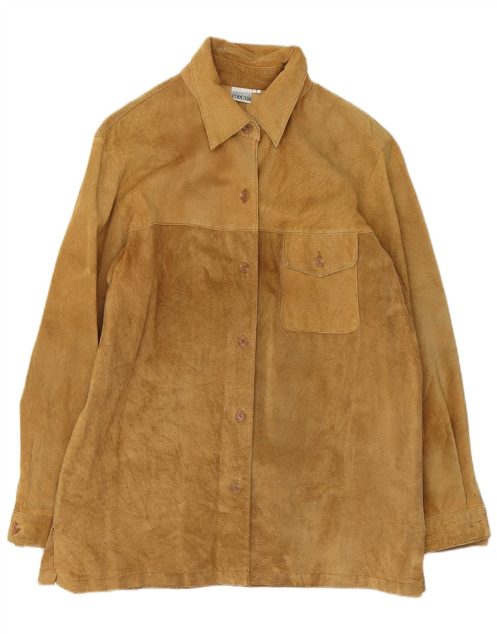 Andrea Mare Womens Overshirt Suede Shirt UK 16 Large Beige Leather