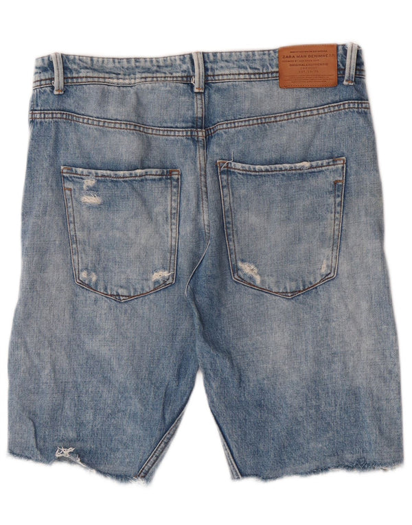 Zara Mens Distressed Denim Shorts EU 42 Large W32 Blue