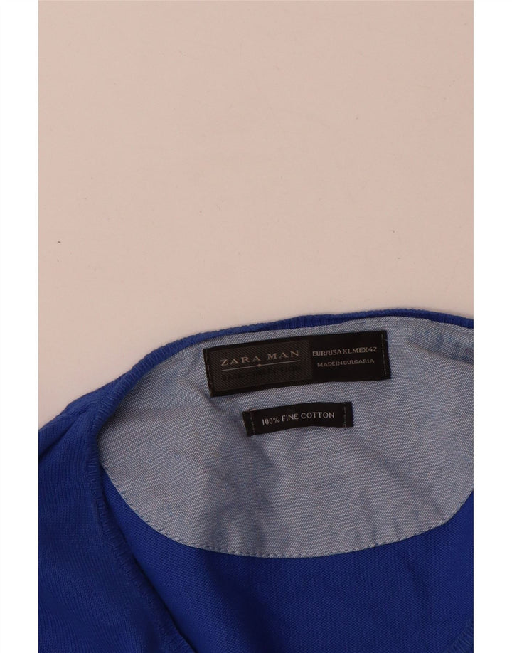 Zara Mens Crew Neck Jumper Sweater XL Blue Cotton