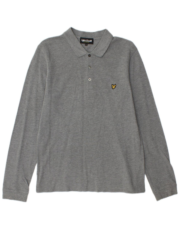 Lyle & Scott Boys Long Sleeve Polo Shirt 15-16 Years Large Grey Flecked