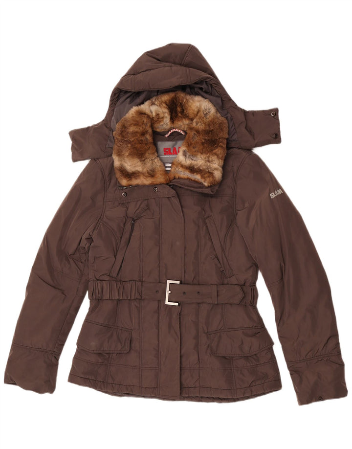 Slam Womens Hooded Padded Jacket UK 16 Large Brown Polyester