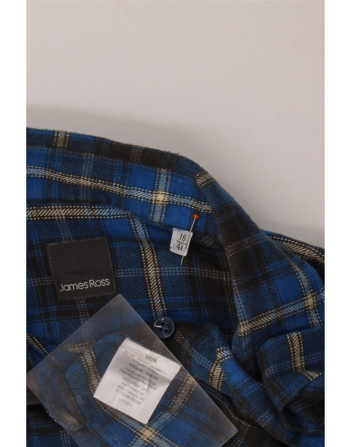 JAMES ROSS Mens Flannel Shirt Size 41 16 Large Blue Check Cotton
