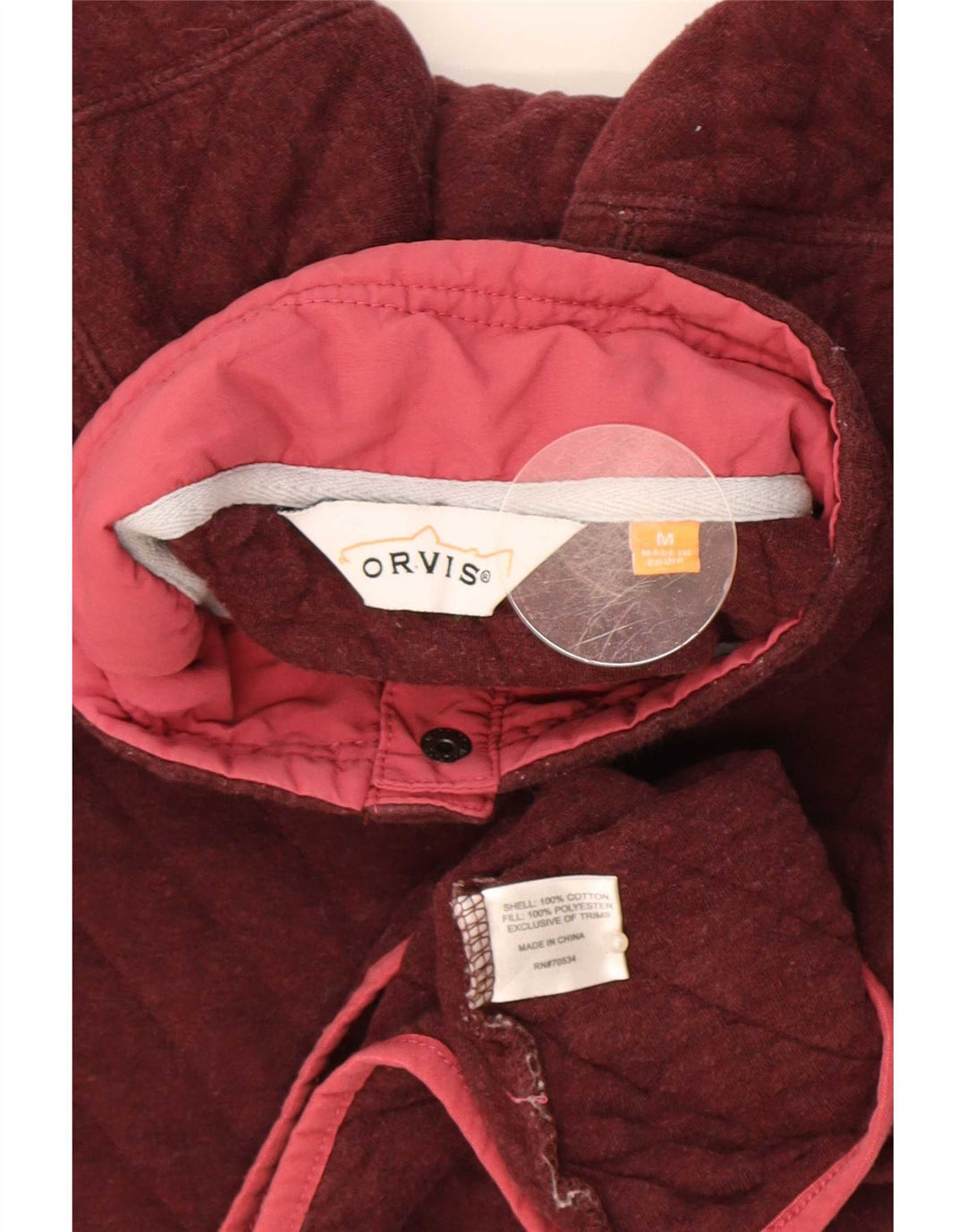 Orvis Womens Button Neck Sweatshirt Jumper UK 14 Medium Maroon Cotton