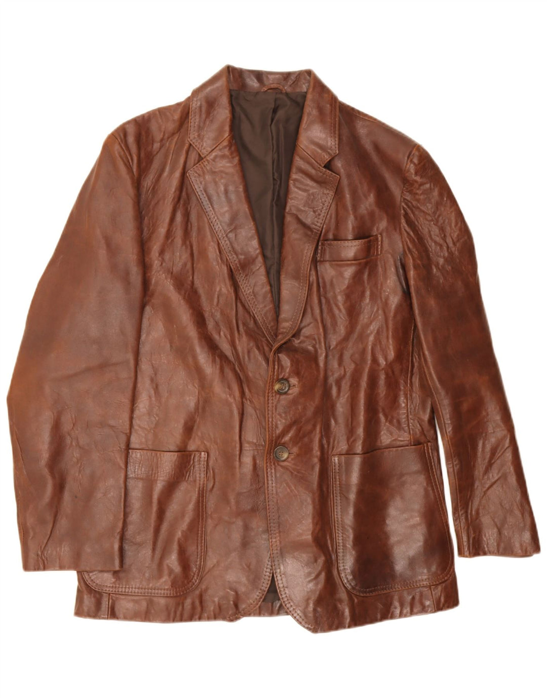 Vintage Mens 2 Button Leather Blazer Jacket IT 44 XS Brown Leather