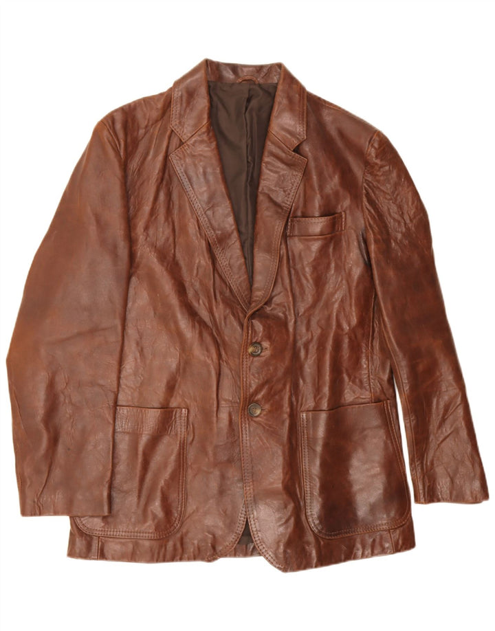 Vintage Mens 2 Button Leather Blazer Jacket IT 44 XS Brown Leather