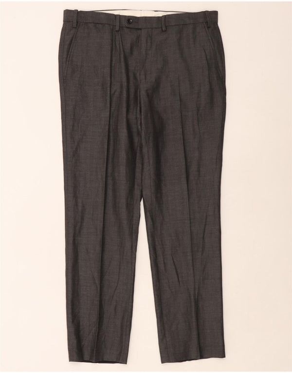 Marks & Spencer Mens Tailored Fit Straight Suit Trousers W36 L31 Grey Check