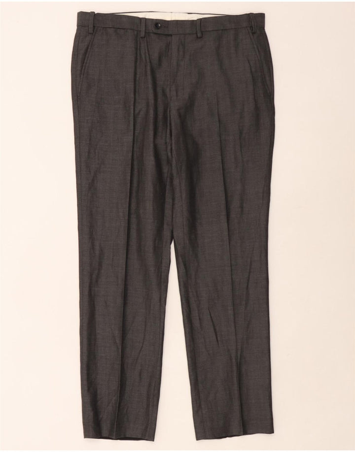 Marks & Spencer Mens Tailored Fit Straight Suit Trousers W36 L31 Grey Check