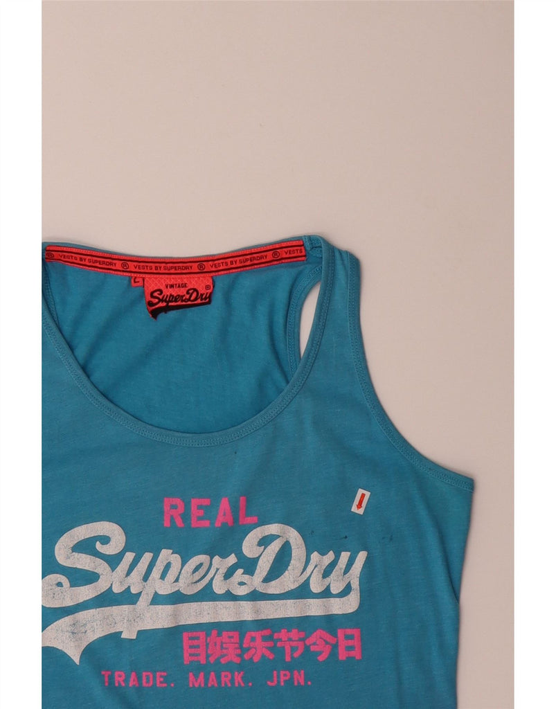 SUPERDRY Womens Real Graphic Vest Top UK 14 Large Blue Tie Dye Vintage Superdry and Second-Hand Superdry from Messina Hembry 