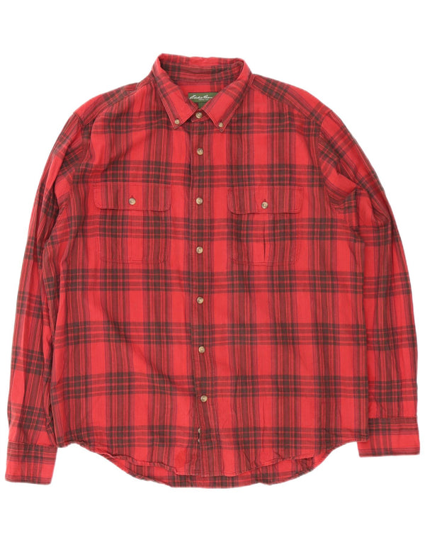 Eddie Bauer Mens Flannel Shirt XL Red Plaid Cotton