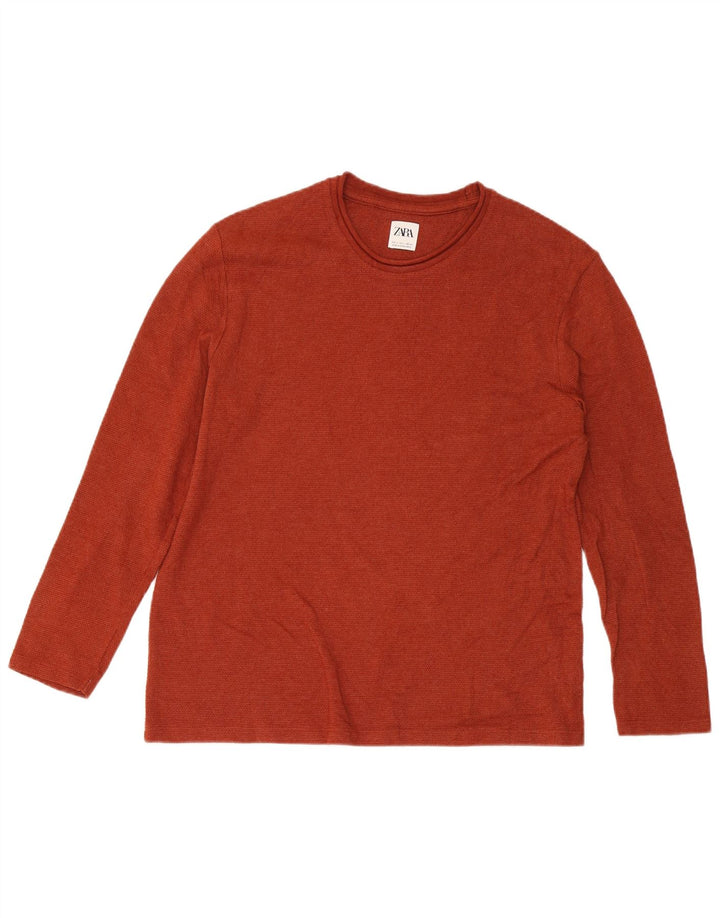 Zara Mens Top Long Sleeve Large Red Cotton