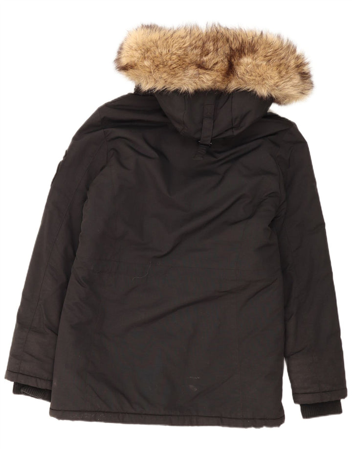 Superdry Womens Hooded Parka Jacket UK 12 Medium Black Nylon