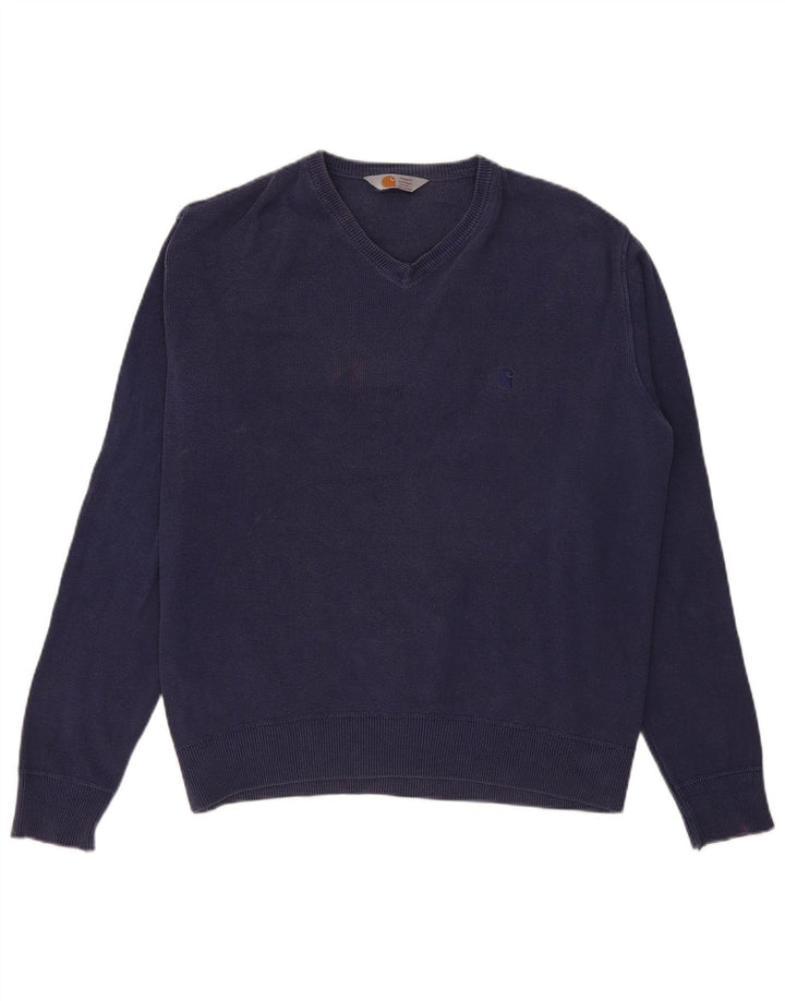 Carhartt Mens V-Neck Jumper Sweater 2XL Navy Blue