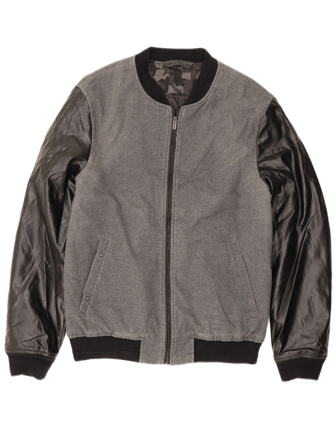 Zara Mens Varsity Jacket UK 40 Large Grey Colourblock Polyester