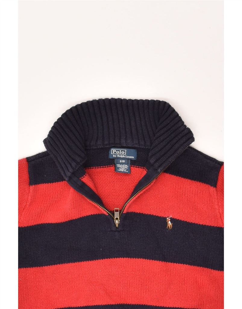 POLO RALPH LAUREN Boys Zip Neck Jumper Sweater 7-8 Years Small Red Striped | Vintage Polo Ralph Lauren | Thrift | Second-Hand Polo Ralph Lauren | Used Clothing | Messina Hembry 