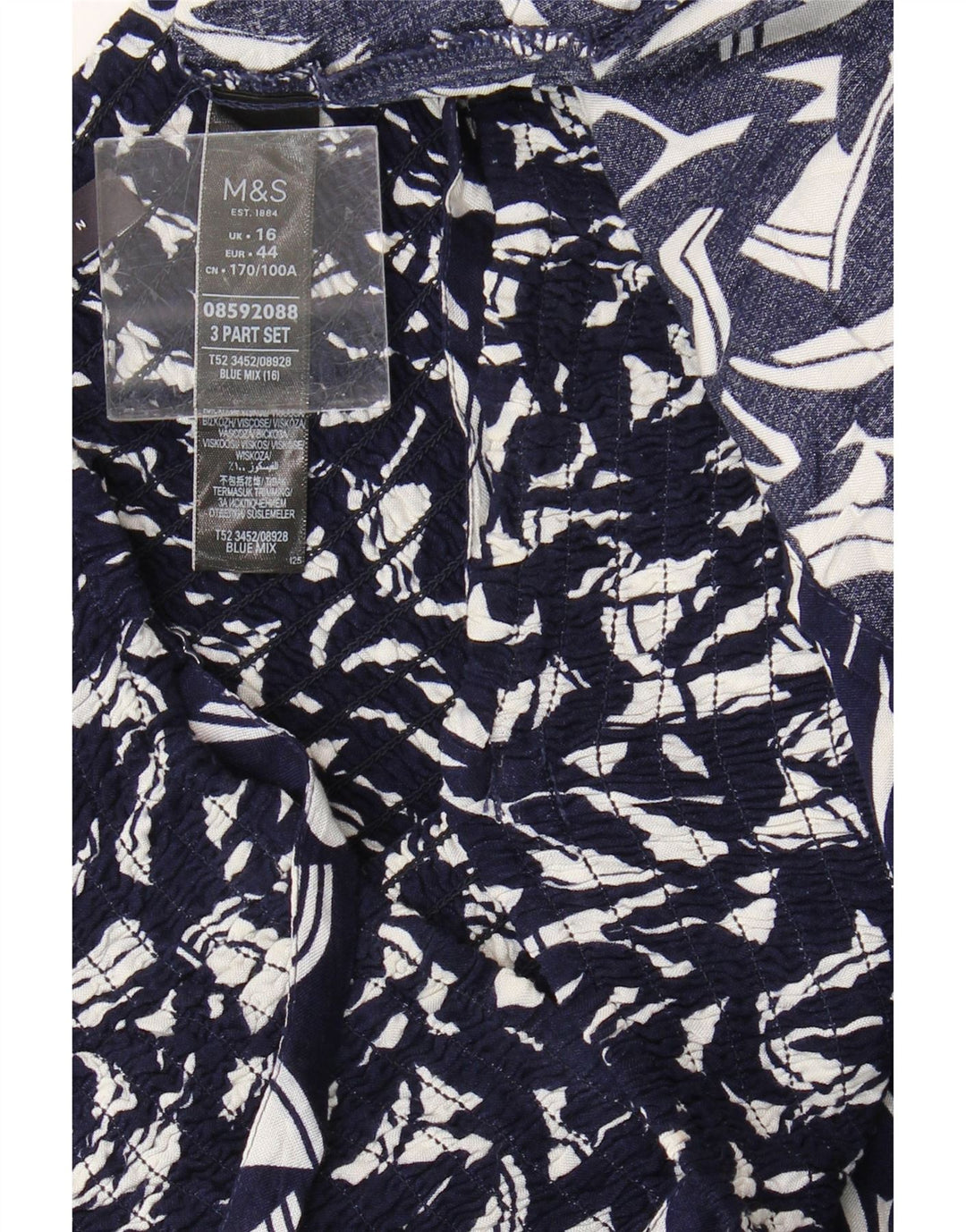 MARKS & SPENCER Womens Abstract Pattern Slip Dress UK 16 Large Navy Blue