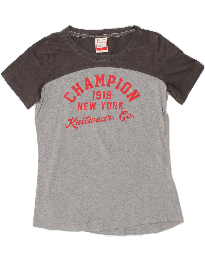 CHAMPION Womens Heritage Fit Graphic T-Shirt Top UK 12 Medium Grey | Vintage Champion | Thrift | Second-Hand Champion | Used Clothing | Messina Hembry 