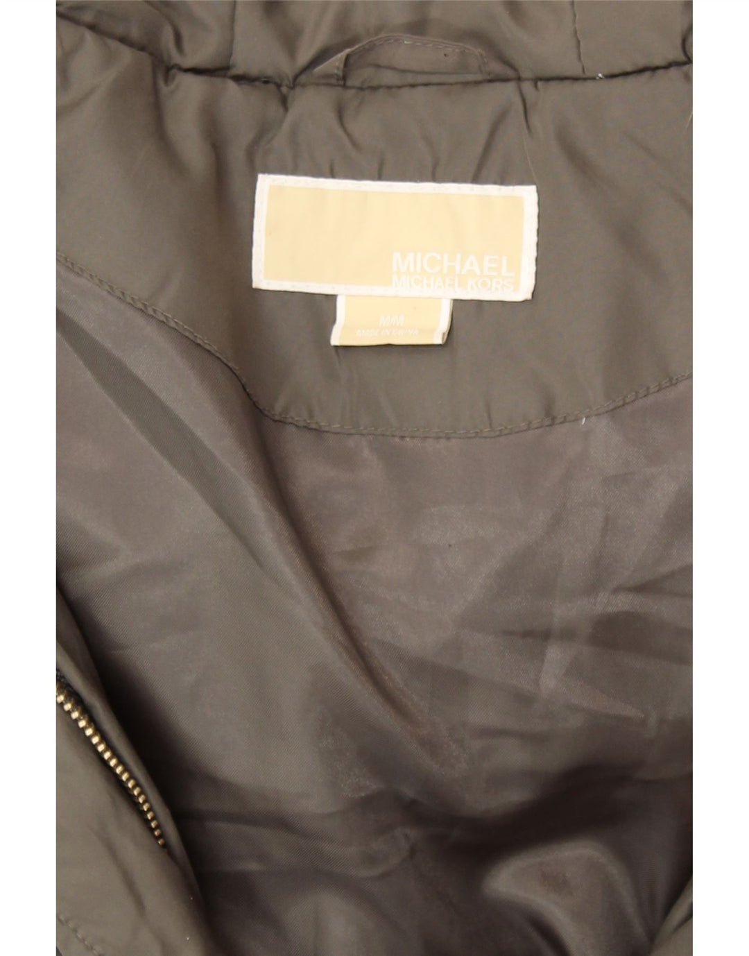 Michael Kors Womens Hooded Padded Coat UK 14 Medium Khaki Polyester Winter
