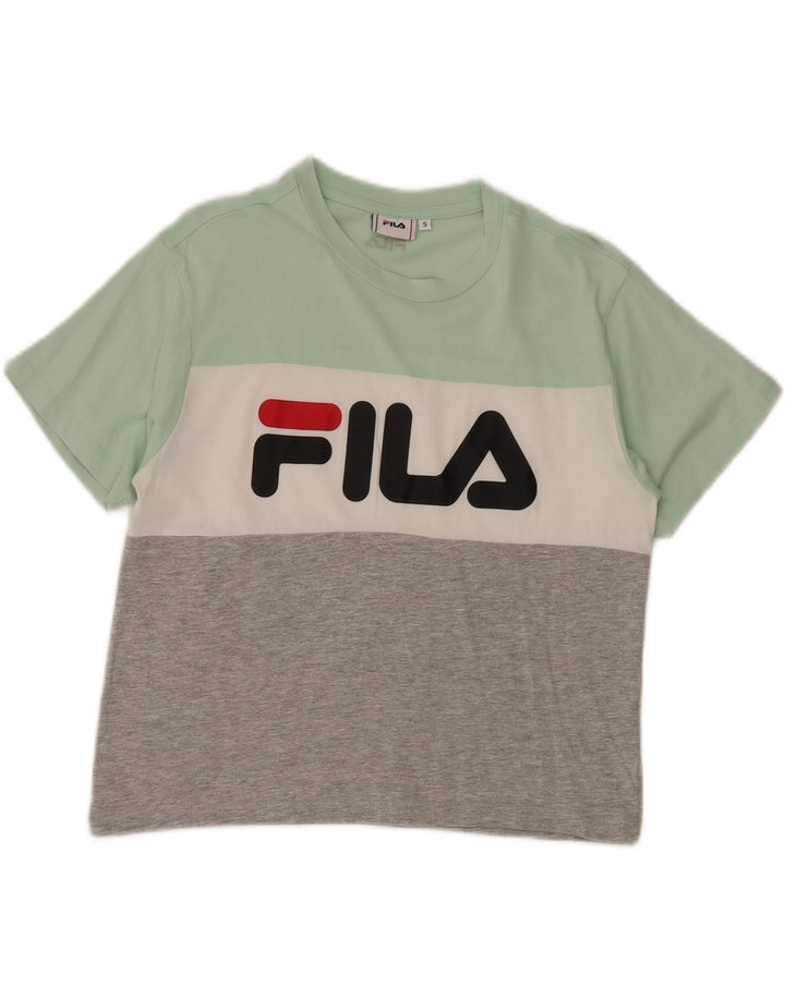 FILA Womens Graphic T-Shirt Top UK 10 Small Green Colourblock