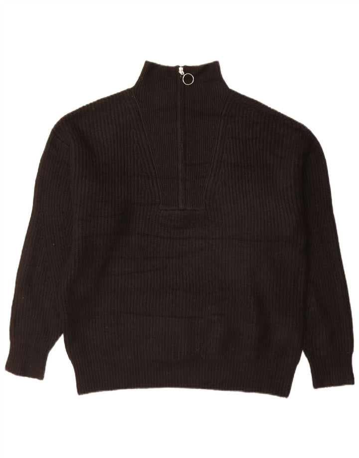 Jack Wills Womens Oversized Zip Neck Jumper Sweater UK 10 Small Black