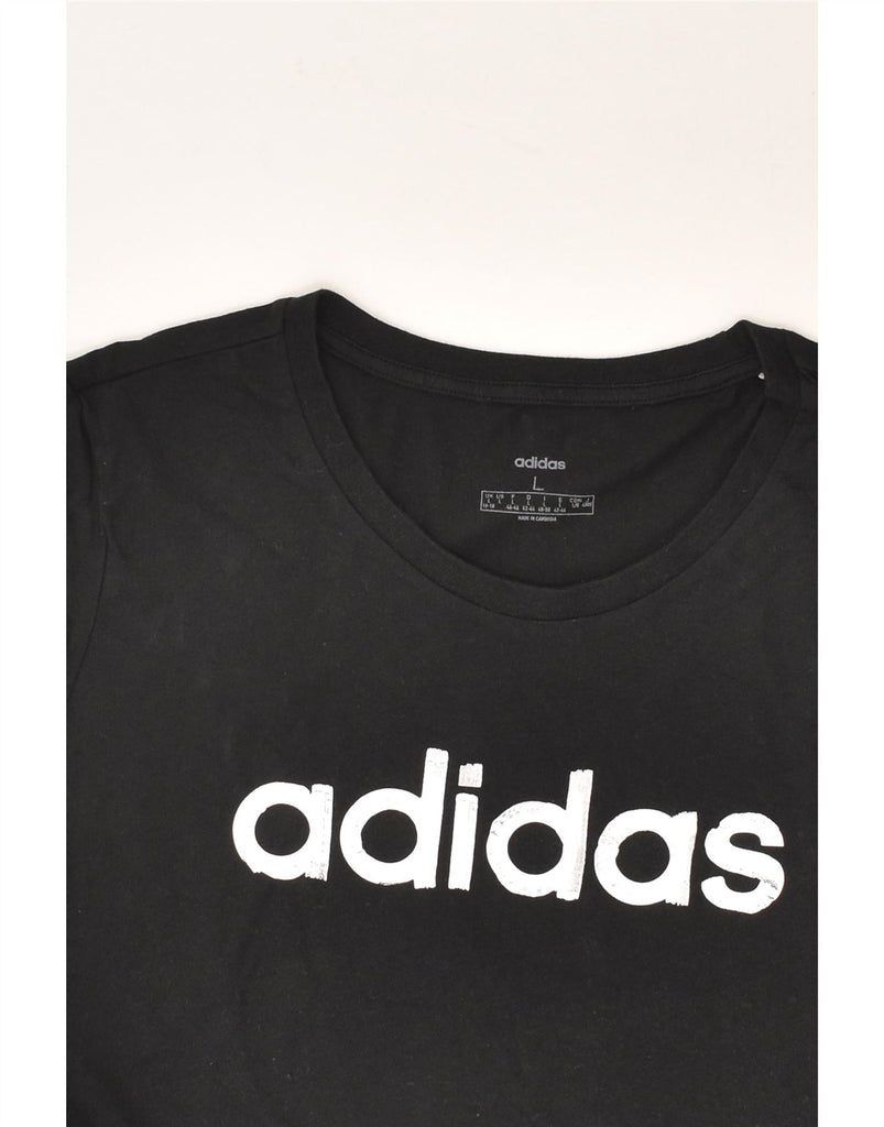 ADIDAS Womens Graphic T-Shirt Top UK 16/18 Large Black Cotton | Vintage Adidas | Thrift | Second-Hand Adidas | Used Clothing | Messina Hembry 