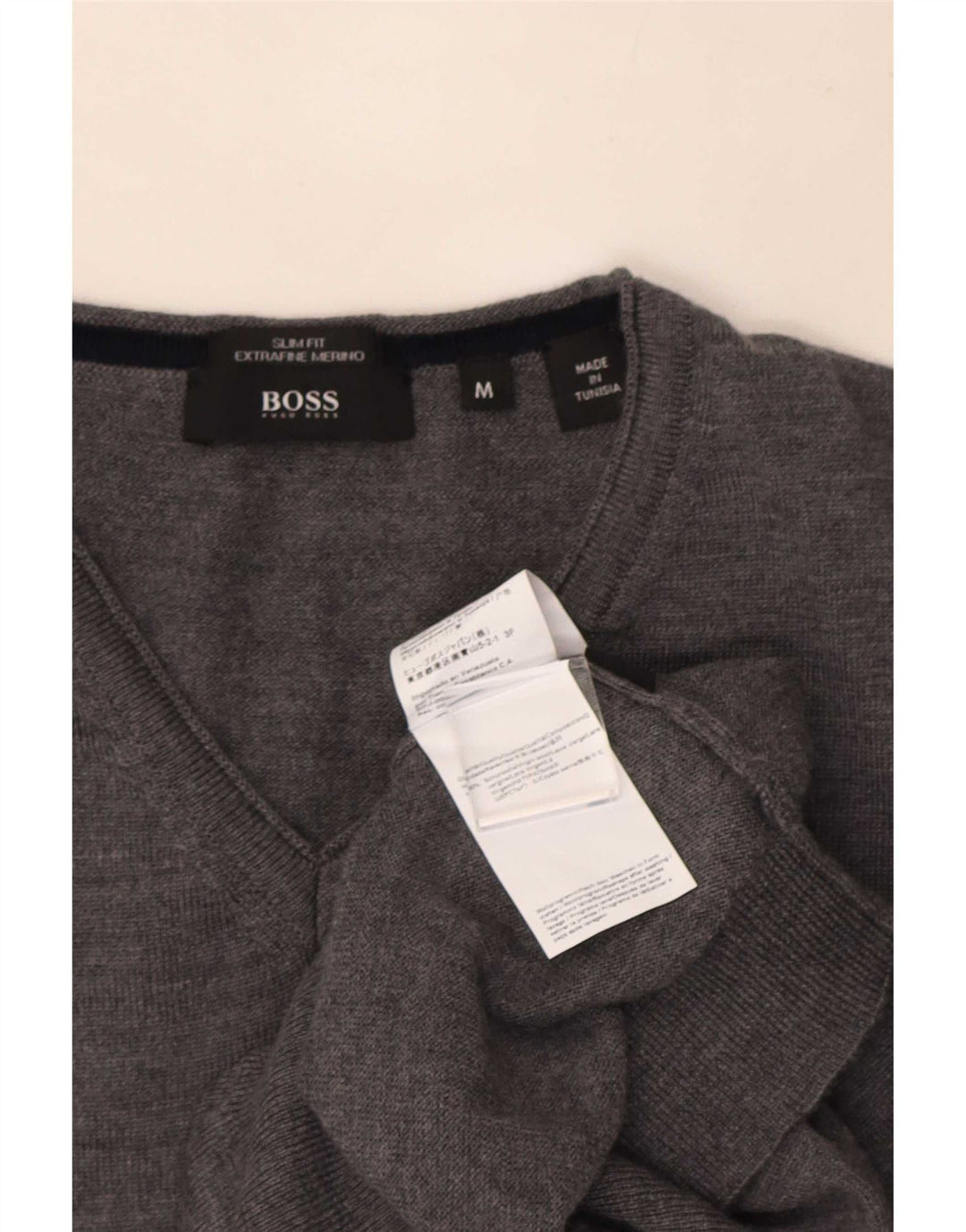 Hugo Boss Mens Slim Fit V-Neck Jumper Sweater Medium Grey Wool