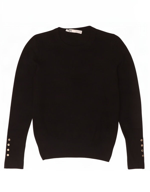 Zara Womens Crew Neck Jumper Sweater UK 10 Small Black Viscose