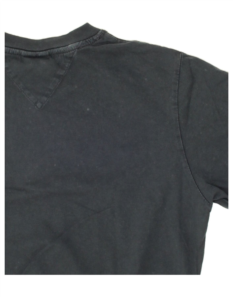 TOMMY HILFIGER Womens Oversized Crop Graphic T-Shirt Top UK 6 XS Navy Blue Vintage Tommy Hilfiger and Second-Hand Tommy Hilfiger from Messina Hembry 