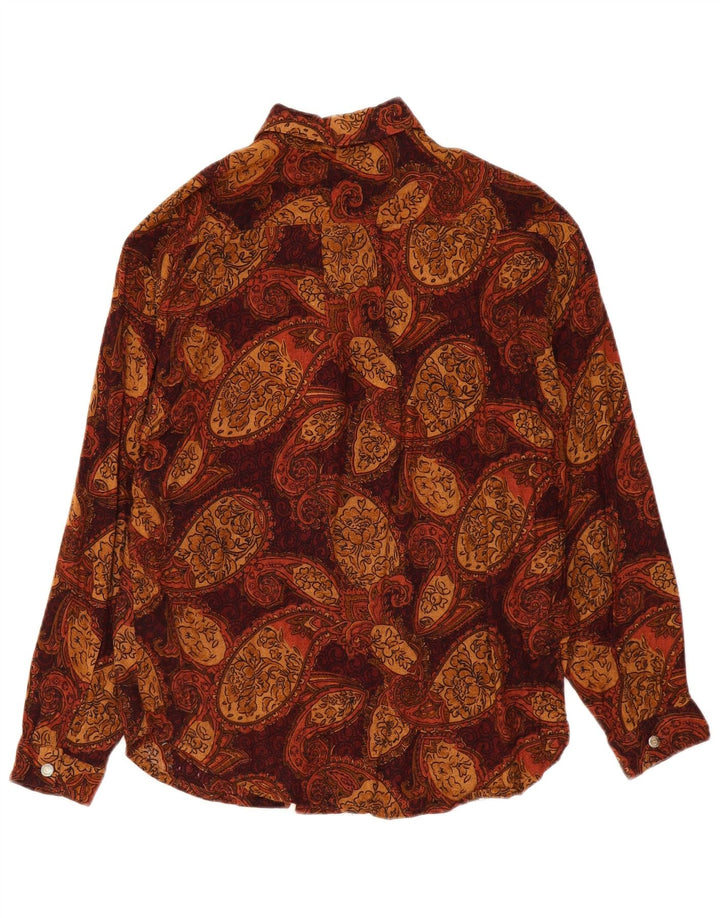Vintage Womens Shirt UK 16 Large Brown Paisley Polyester