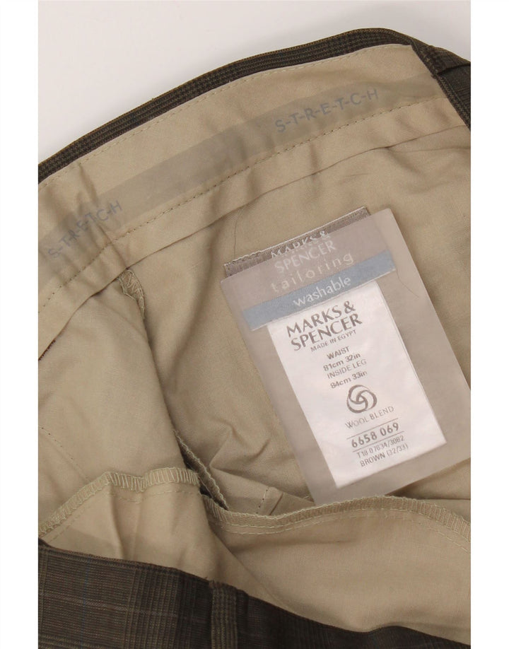 Marks & Spencer Mens Straight Suit Trousers W32 L29 Brown Houndstooth