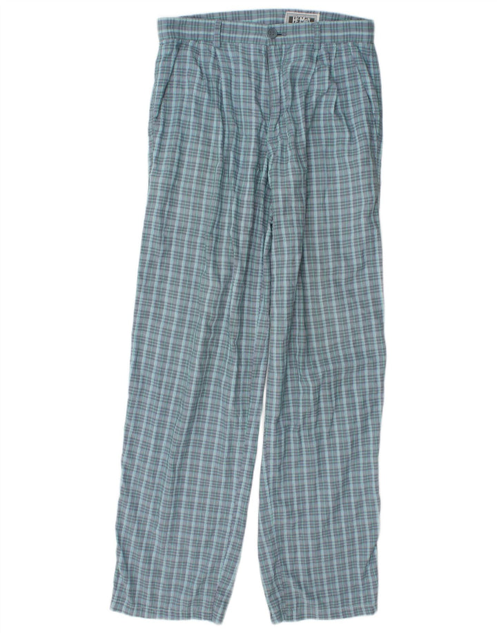 Vintage Mens Pegged Chino Trousers W29 L31 Blue Check Polyester