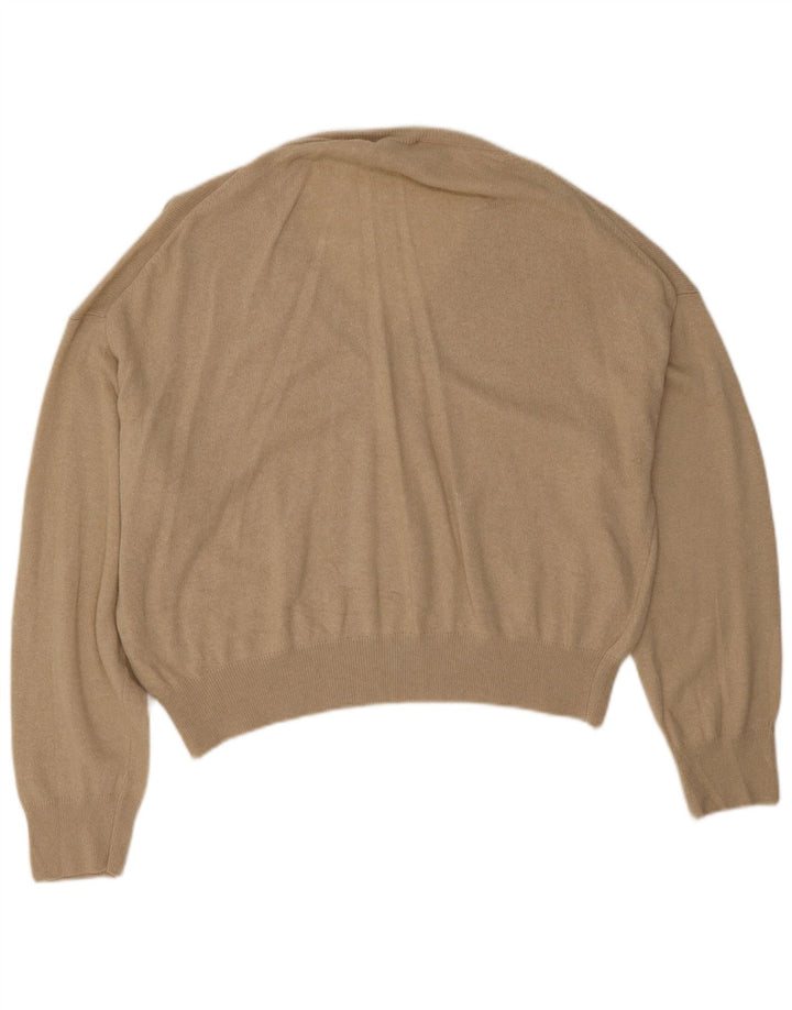 Zara Womens Crop Oversized V-Neck Jumper Sweater UK 14 Medium Beige Viscose