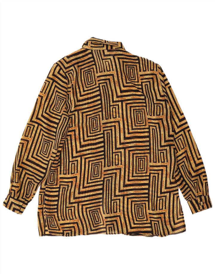 Vintage Womens Shirt Blouse UK 14 Large Beige Geometric Polyester