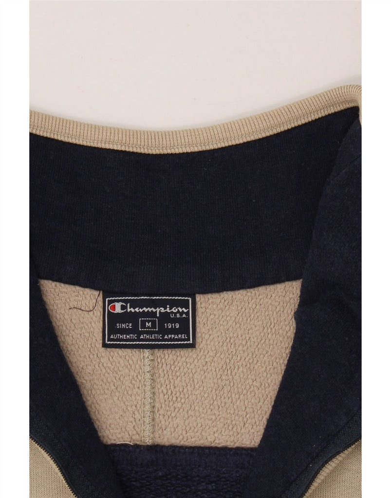 CHAMPION Mens Zip Neck Sweatshirt Jumper Medium Beige Colourblock Vintage Champion and Second-Hand Champion from Messina Hembry 