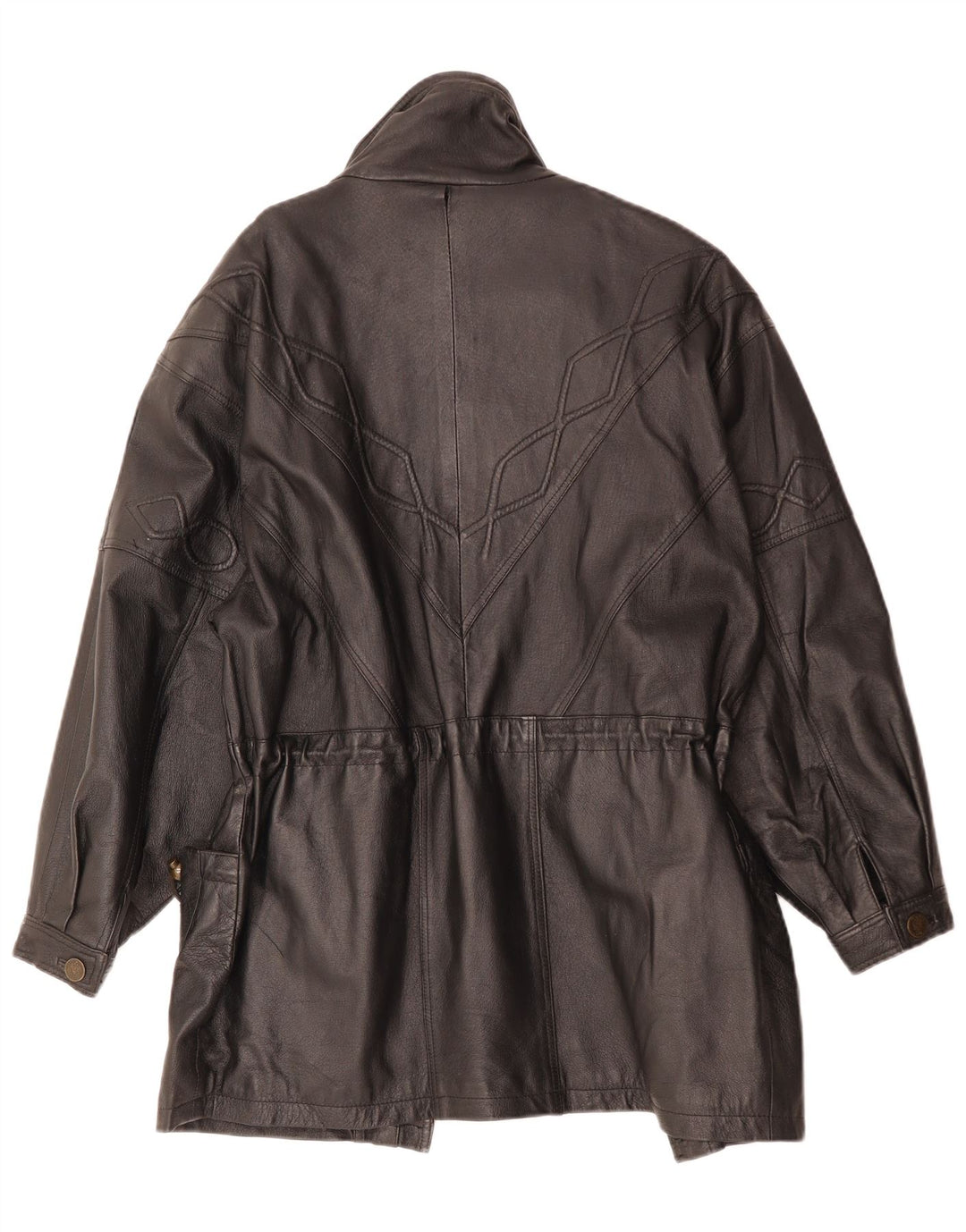 VINTAGE Womens Leather Coat UK 10 Small Black Leather