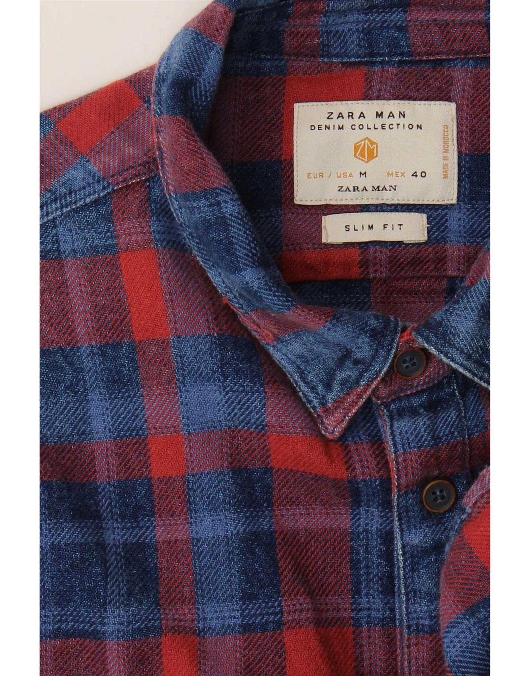Zara Mens Slim Fit Flannel Shirt Medium Red Check