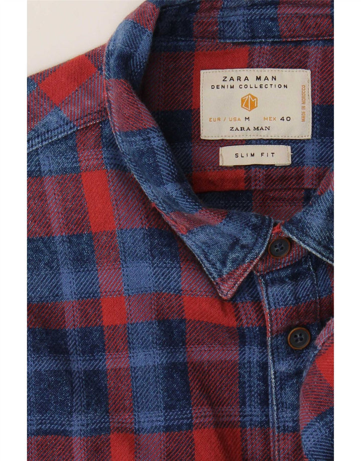 Zara Mens Slim Fit Flannel Shirt Medium Red Check