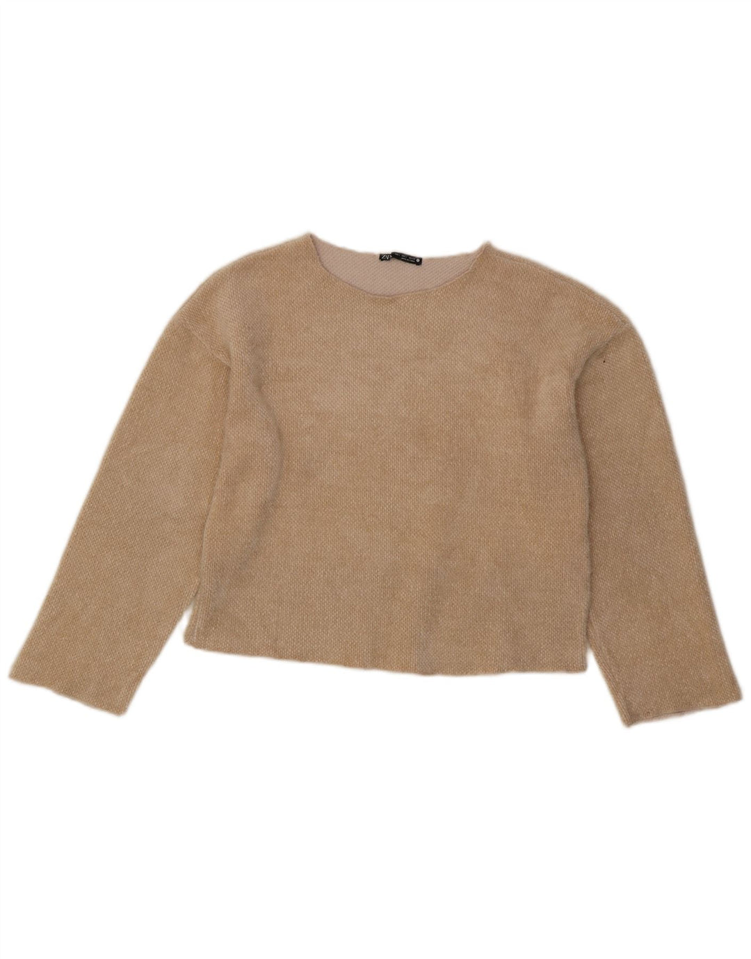 Zara Womens Crop Top Long Sleeve UK 10 Small Beige Polyester