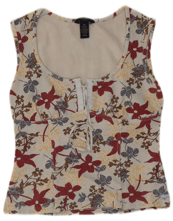 American Eagle Womens Blouse Top UK 4 XS White Floral Cotton