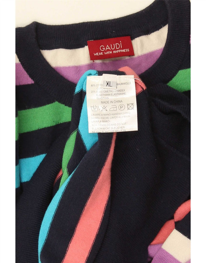 Gaudi Mens Crew Neck Jumper Sweater XL Multicoloured Striped Cotton