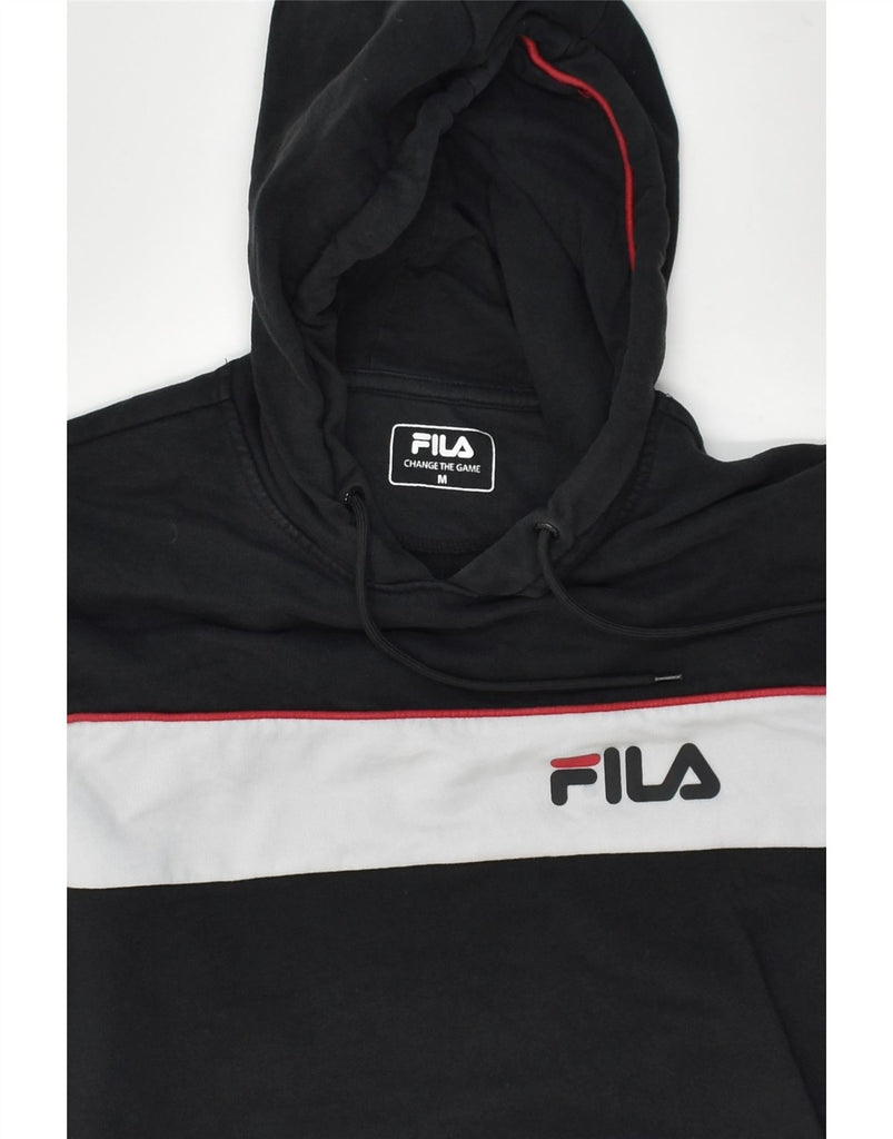 FILA Mens Hoodie Jumper Medium Black Colourblock Cotton | Vintage Fila | Thrift | Second-Hand Fila | Used Clothing | Messina Hembry 