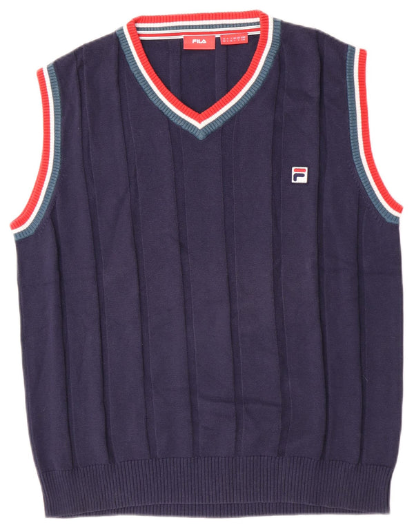 Fila Mens Vest Tank Top Large Navy Blue Colourblock Cotton